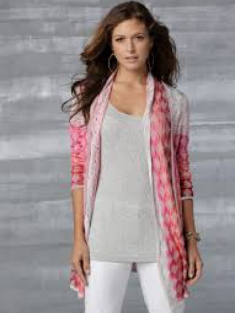Nic + Zoe Crochet Open Cardigan in Pink and Coral Ombre Size Large Women's